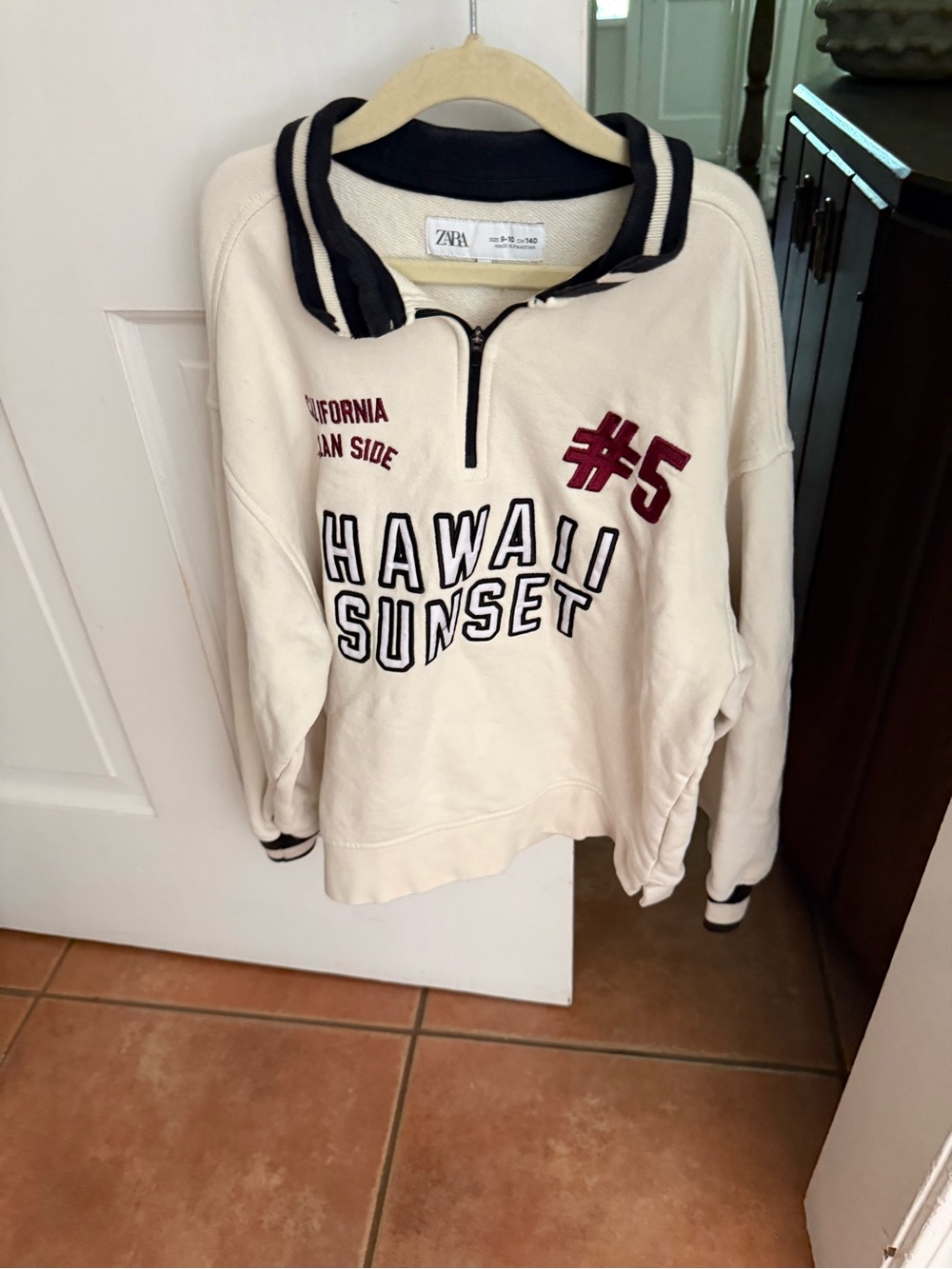 Zara Girls Hawaii Sunset Varsity Quarter Zip Sweatshirt 9-10 140